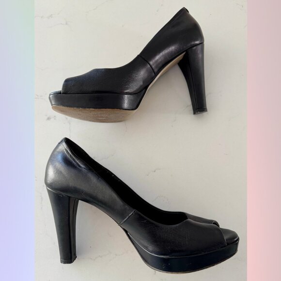 Le Château Black Leather Peep-Toe Pumps – Size 38 - Picture 5 of 6